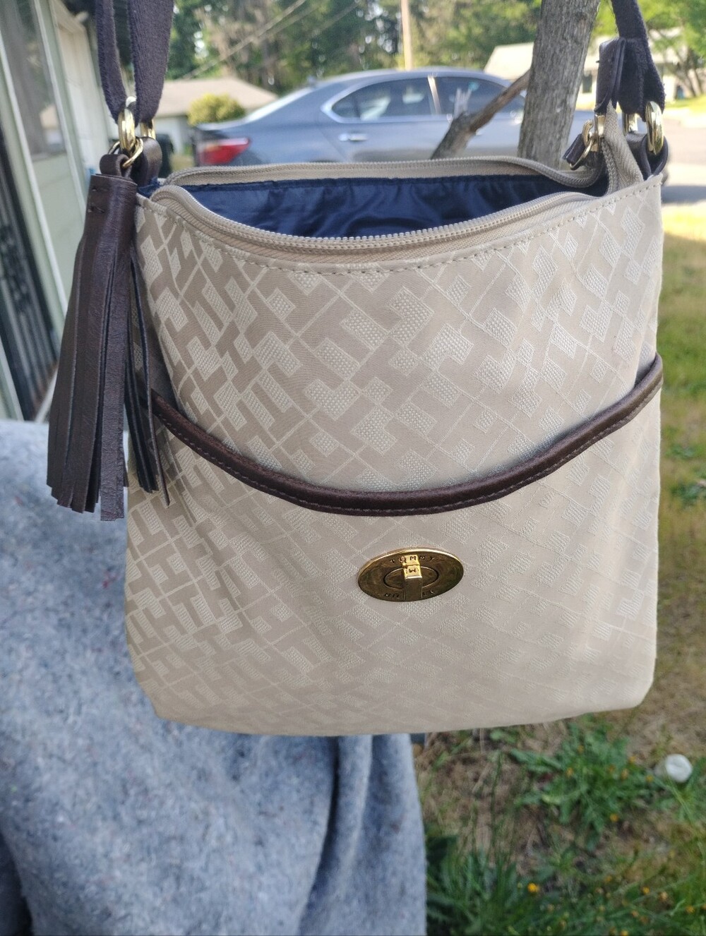 Tommy Hilfiger Beige and Brown Crossbody Shoulder Bag